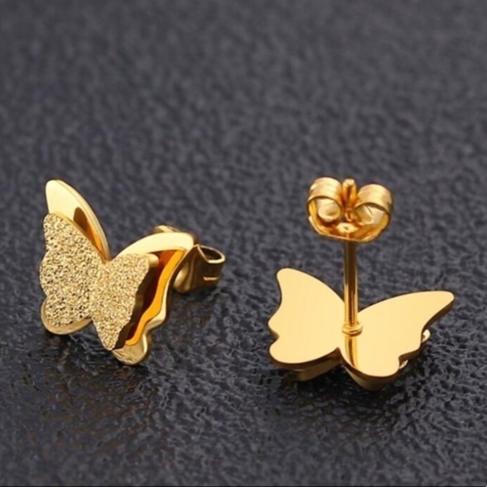 Double Butterfly Stainless Steel Stud Earrings